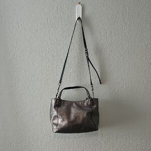 Coach Black Pebbled Leather Tote w/ Gold Shimmer & Crossbody Strap